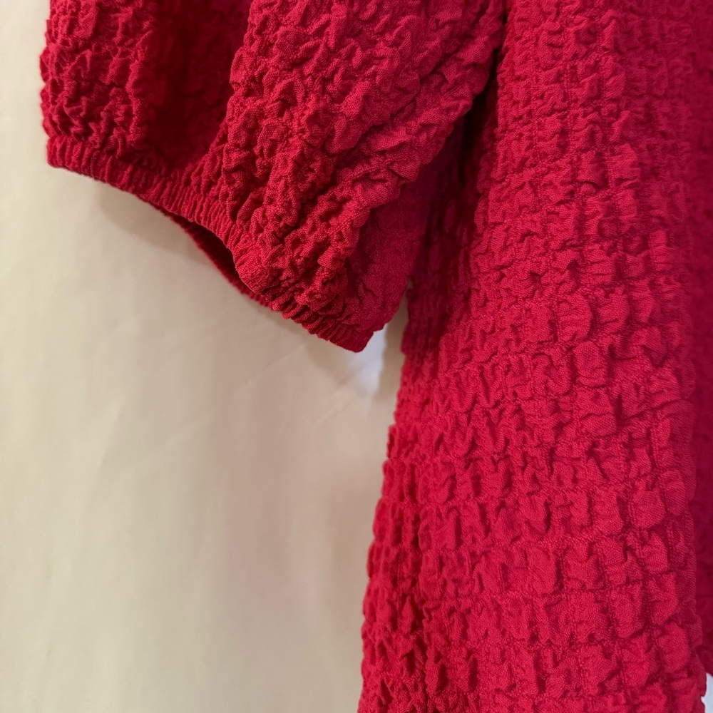 ANTHROPOLOGIE MAEVE Hot Pink Textured Puff Sleeve Blouse Size M - Picture 7 of 7